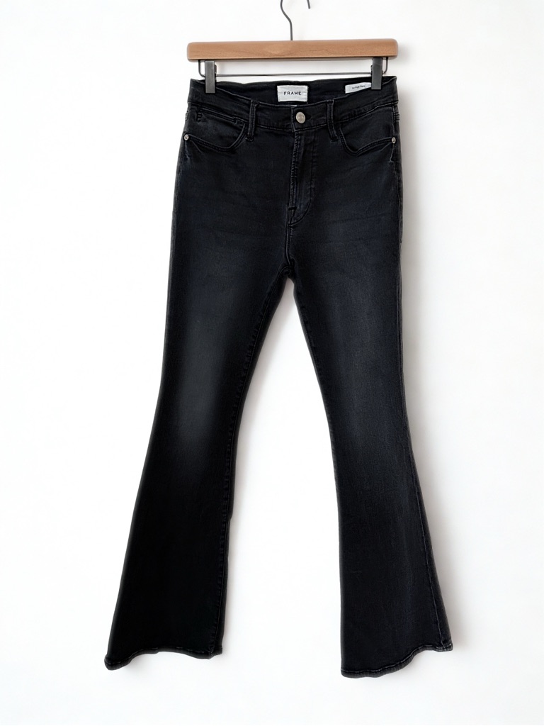 Frame Le High Flare Black High-Rise Wide-Leg Jeans
